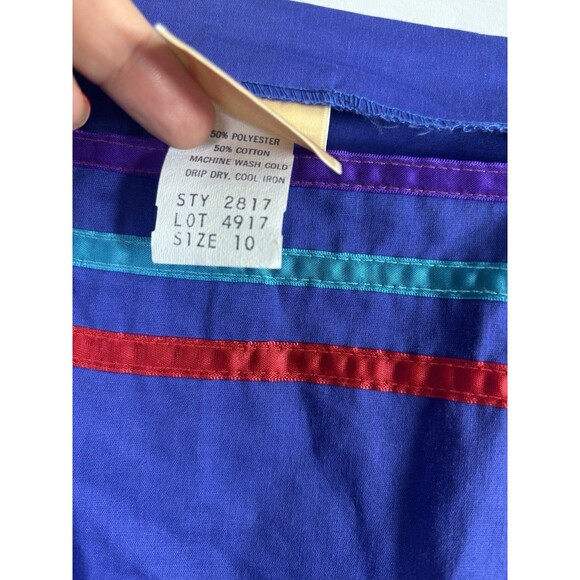 Vintage 70s Prairie Dress Kids Girls Sz 10 cottagecore Folk Blue Novelty Ribbon - Picture 13 of 16